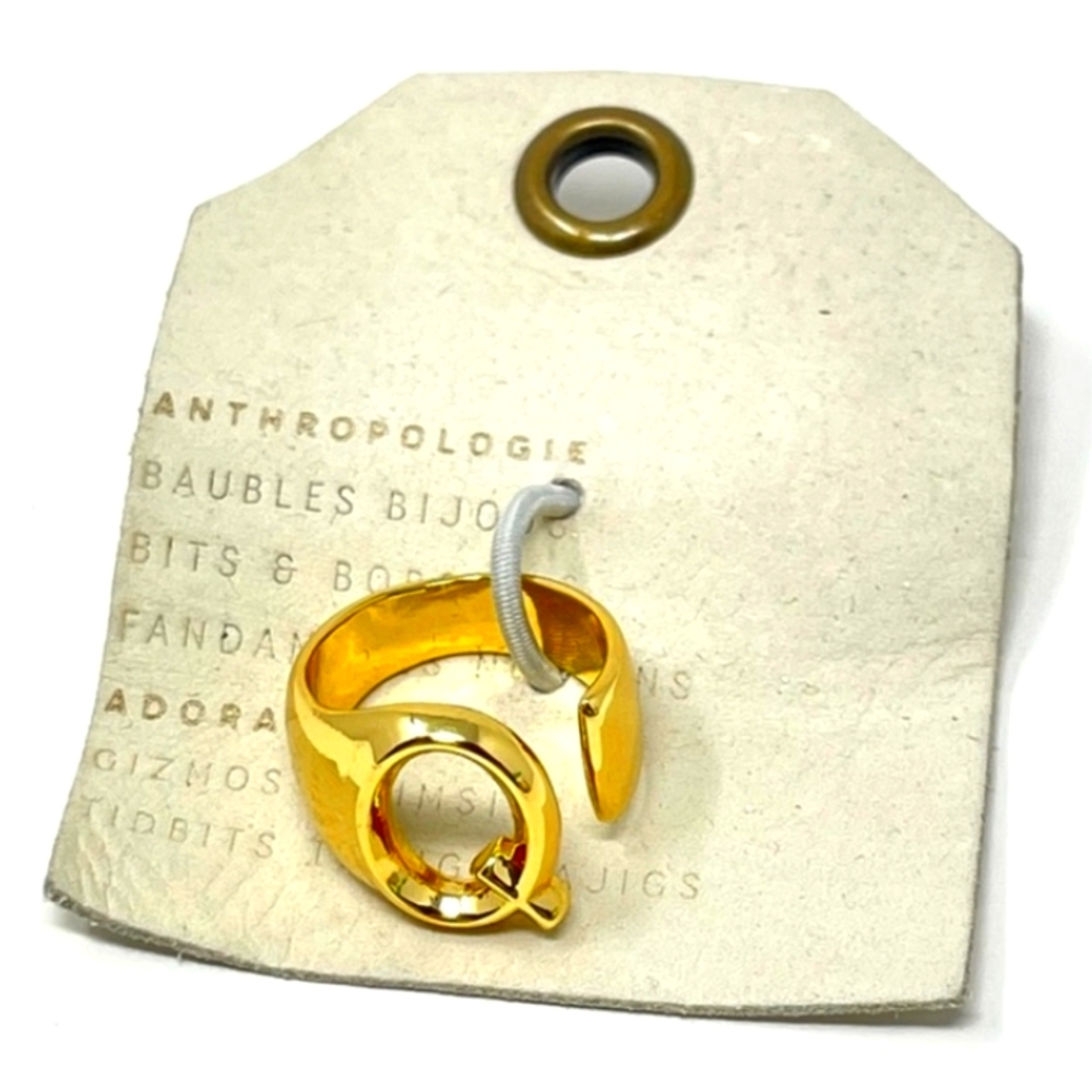 NWT ANTHROPOLOGIE Monogram Wrap Around Ring Gold Q